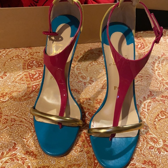 Christian Louboutin / tricolor Athena Alta 100 Heels 38.5 - Picture 8 of 11